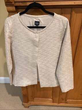 Eileen Fisher Cream Textured Open-Front Crop Jacket Sz. S